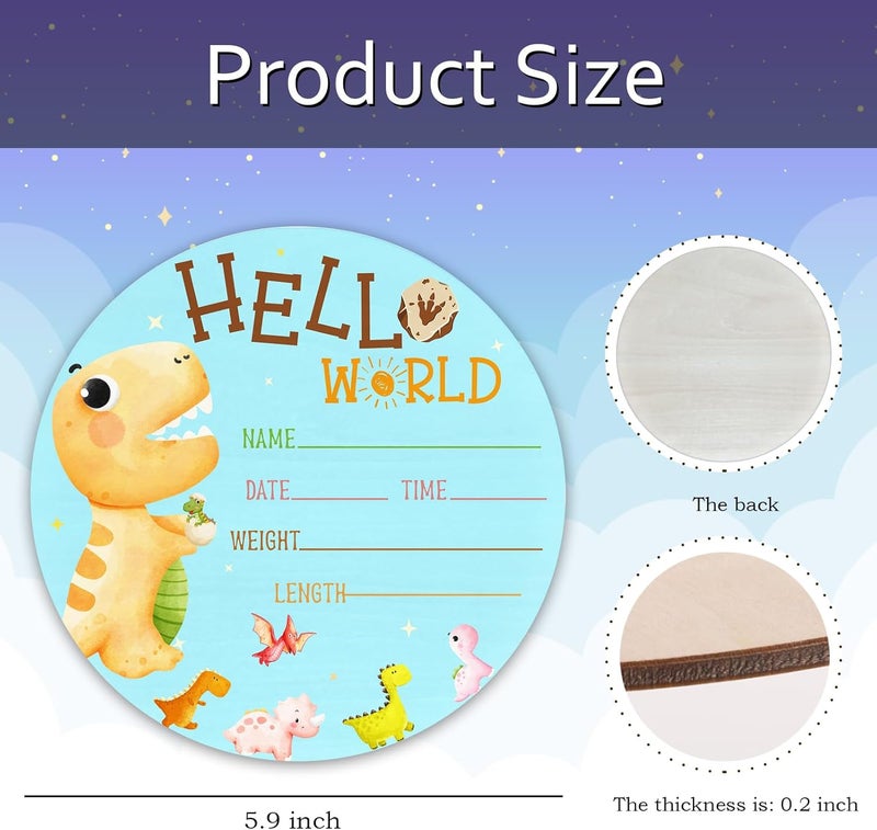 CLHHM Dinosaur Baby Name Announcement Sign Hello World Newborn Sign wooden Newbaby Gifts Nursery Wall Décor 5.9 Inch Baby Sign - Image 2